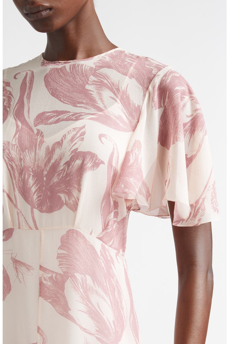Botanical Engraving Silk Voile A-Line Midi Dress, Alternate, color, BOTANICAL ENGRAVING CAMEO PINK