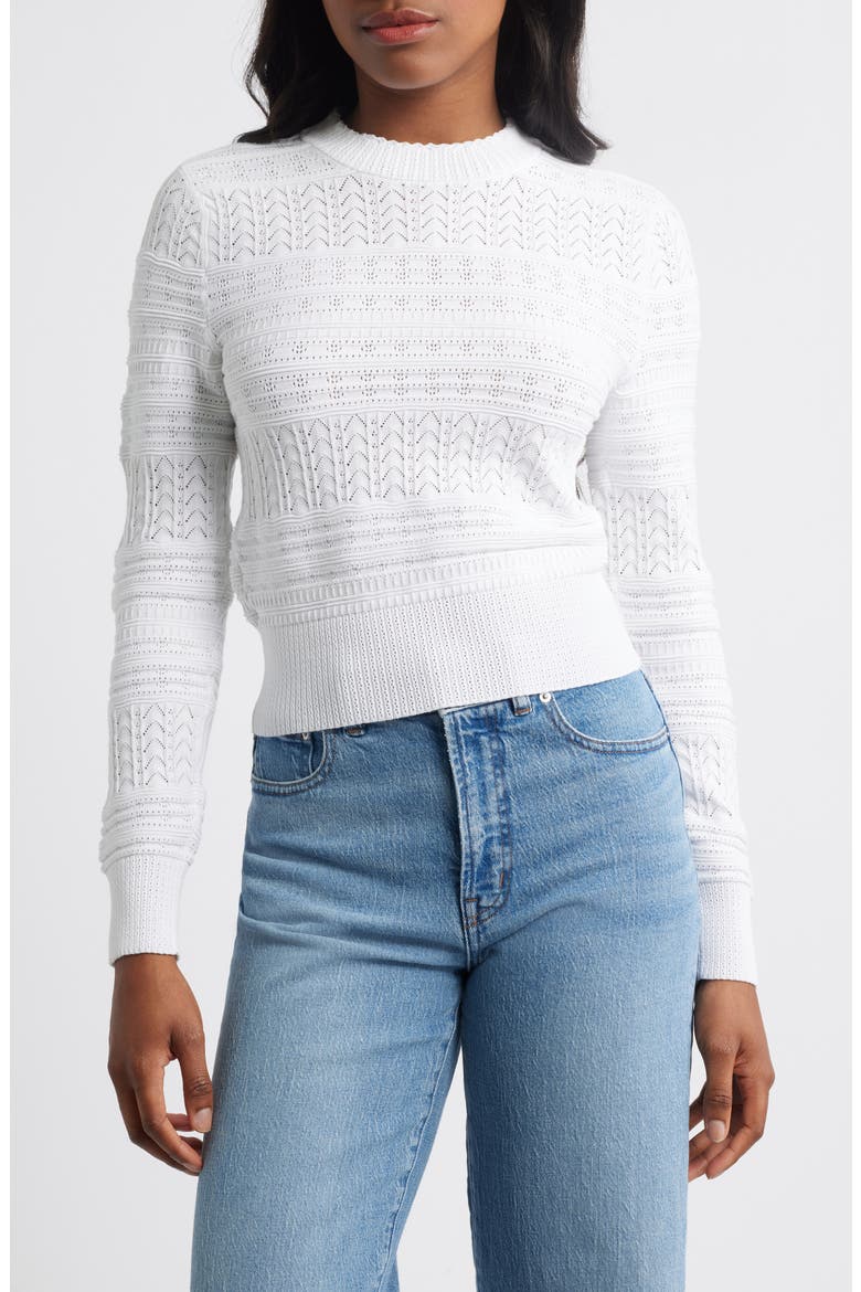 Cotton Crewneck Sweater, Main, color, EYELET WHITE