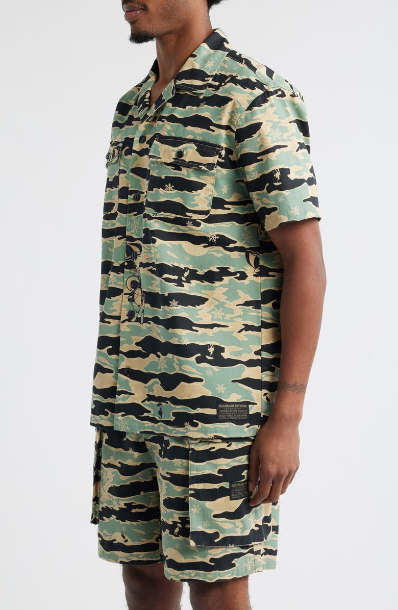 Billionaire Boys Club BB Tiger Camo Cotton Camp Shirt, Alternate, color, Mojave Desert