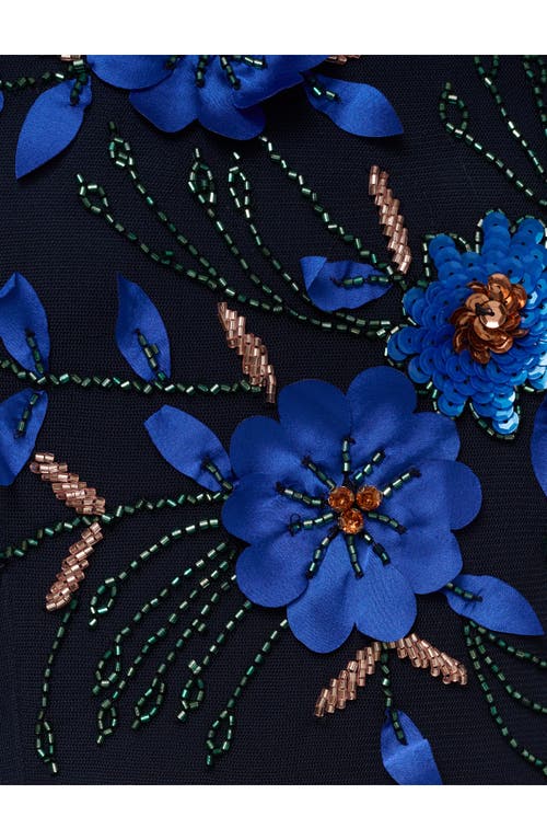 Adrianna Papell 3d Floral Beaded One-shoulder A-line Gown In Blue