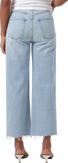 Ren Raw Hem High Waist Ankle Wide Leg Jeans