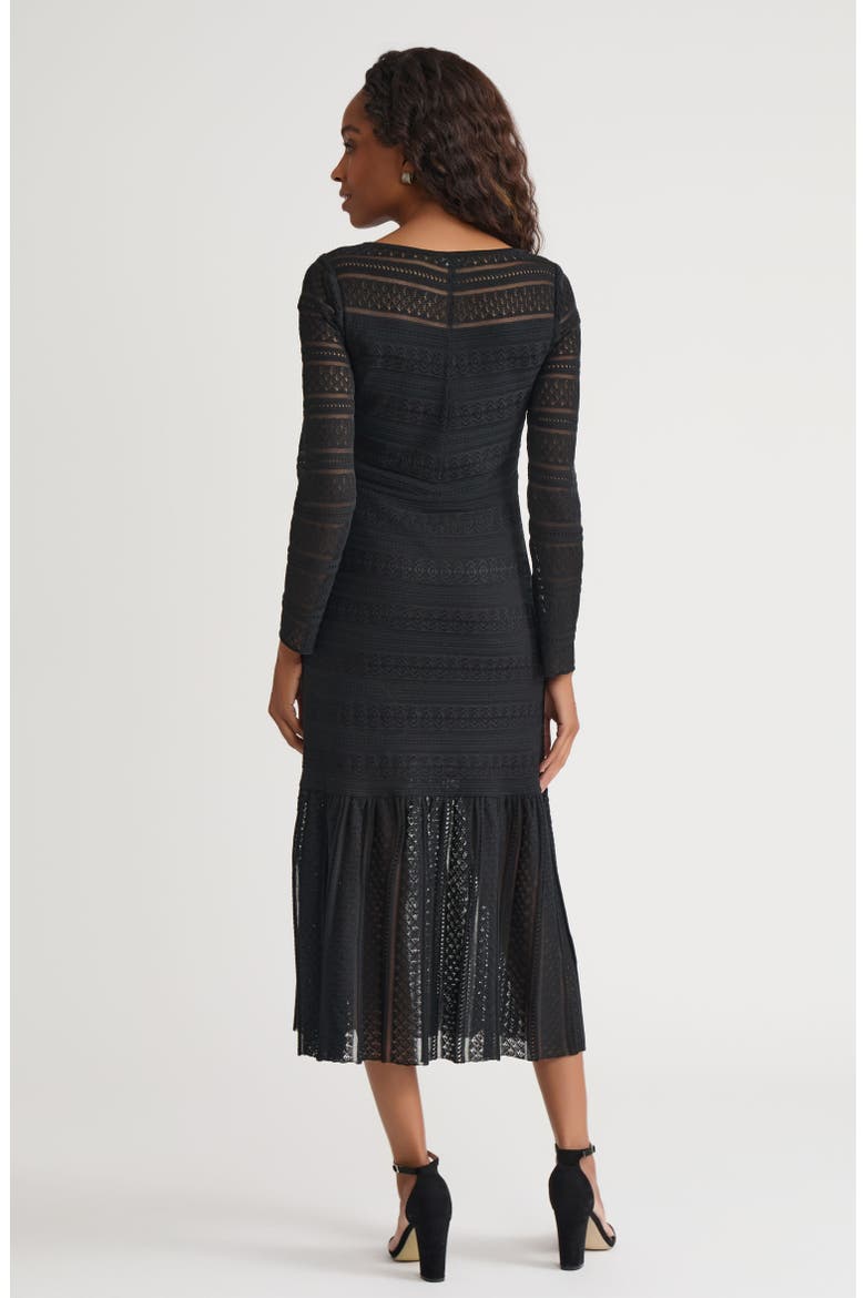 Fit & Flare Lined Sheer Lace Soft Knit Maxi Dress, Alternate, color, Black