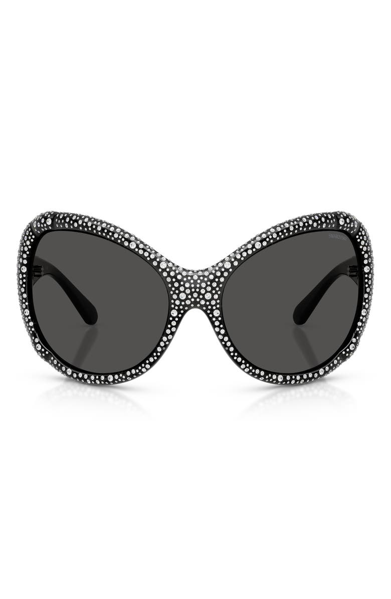 Swarovski 72mm Butterfly Sunglasses, Main, color, Dark Grey / Dark Grey