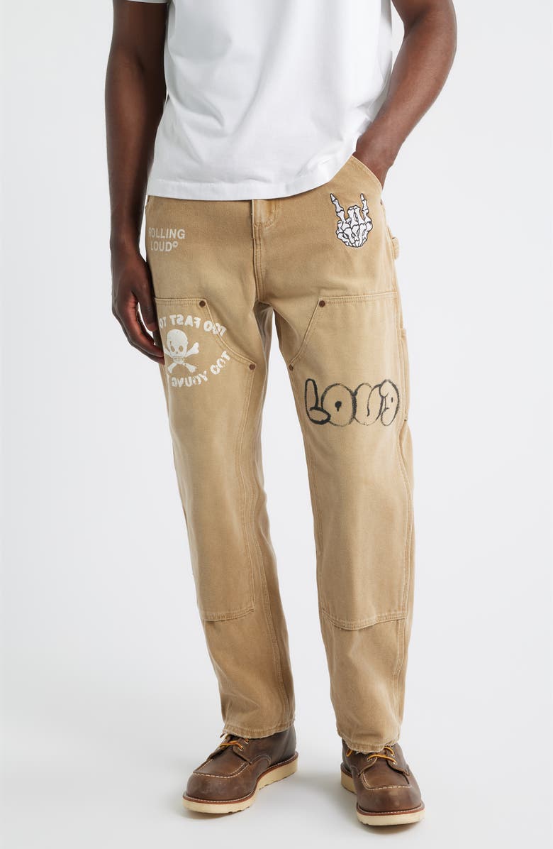 Rolling Loud Notebook Cotton Blend Work Pants, Main, color, Tan