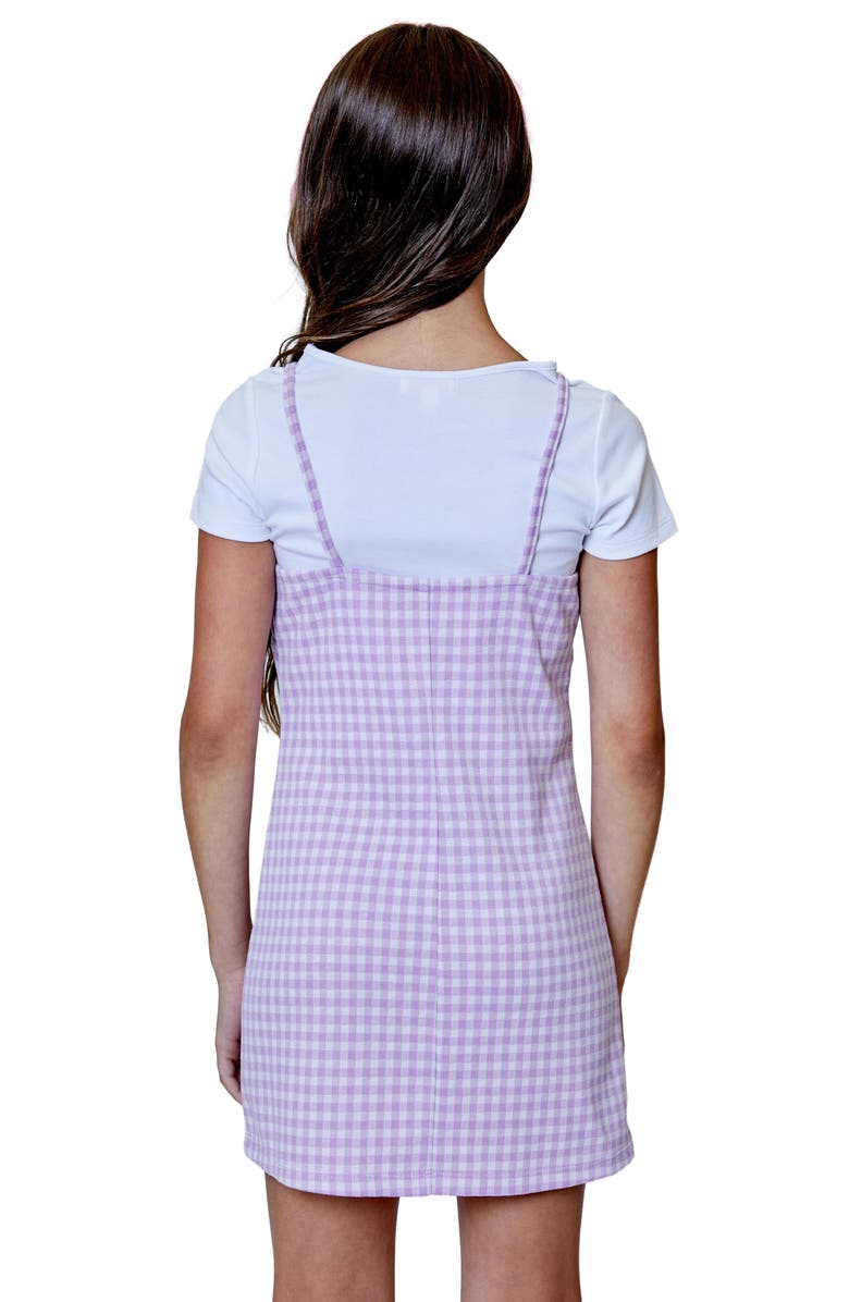 Design History Kids' Gingham T-Shirt Twofer Dress, Alternate, color, Lilac