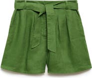 MANGO Belted Linen Shorts
