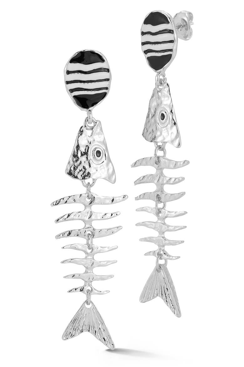 Hammered Fish Drop Earrings, Main, color, SILVER