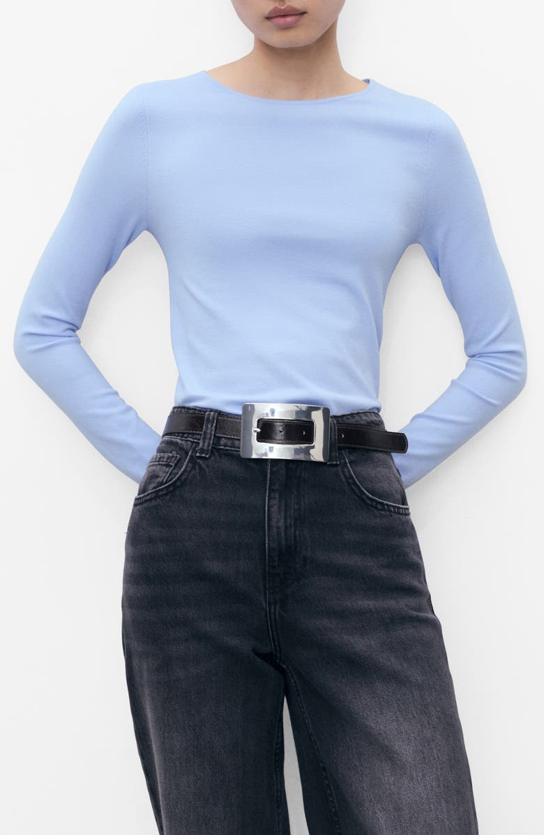 MANGO Fine Knit Sweater, Main, color, Sky Blue