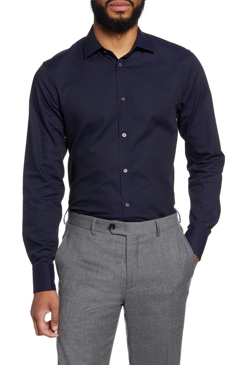 Trim Fit Dress Shirt, Main, color, NAVY