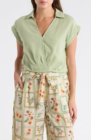 DR2 by Daniel Rainn Johnny Collar Short Sleeve Crop Top