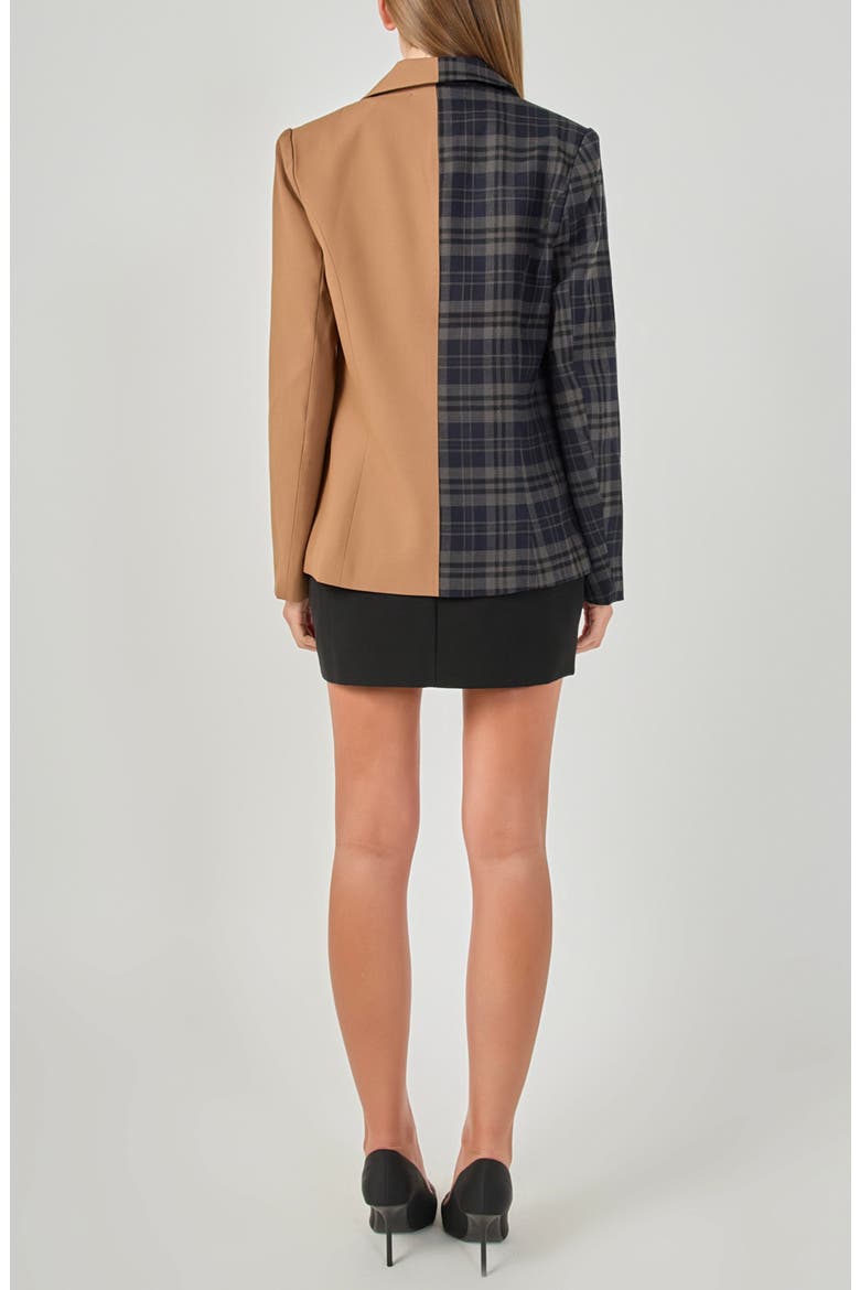 Two-Tone Plaid Blazer, Alternate, color, NAVY/ TAUPE