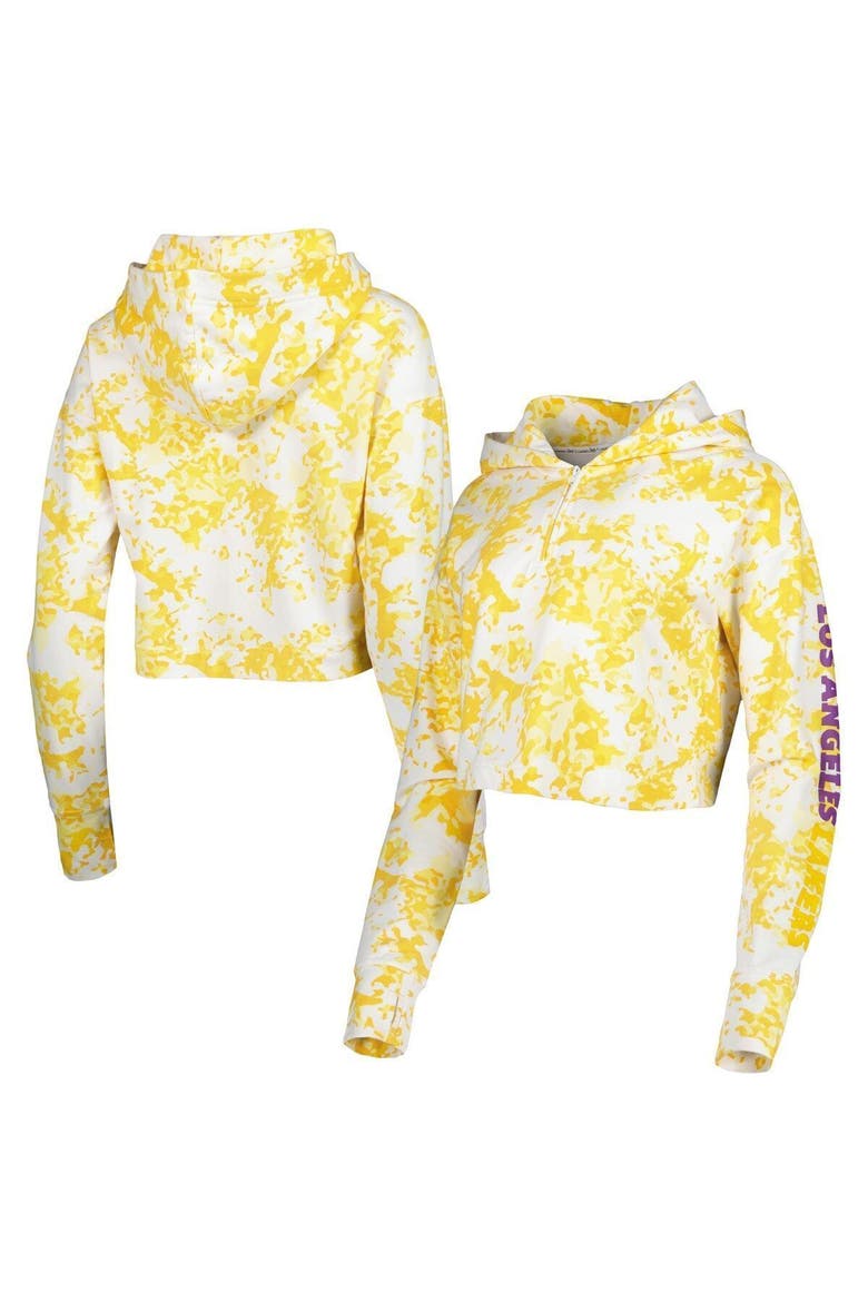 Women's Lusso Gold/White Los Angeles Lakers Maia Tri-Blend Cropped Quarter-Zip Top, Alternate, color, Gold