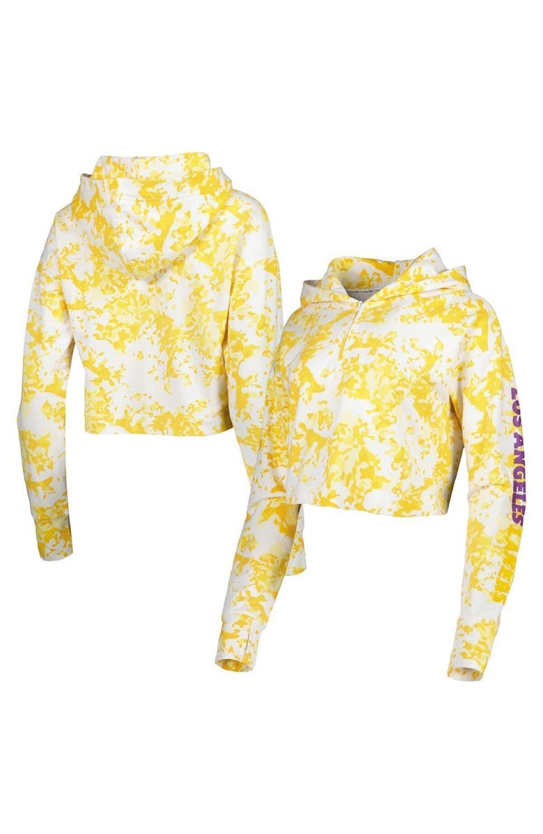 LUSSO Women's Lusso Gold/White Los Angeles Lakers Maia Tri-Blend Cropped Quarter-Zip Top, Alternate, color, Gold