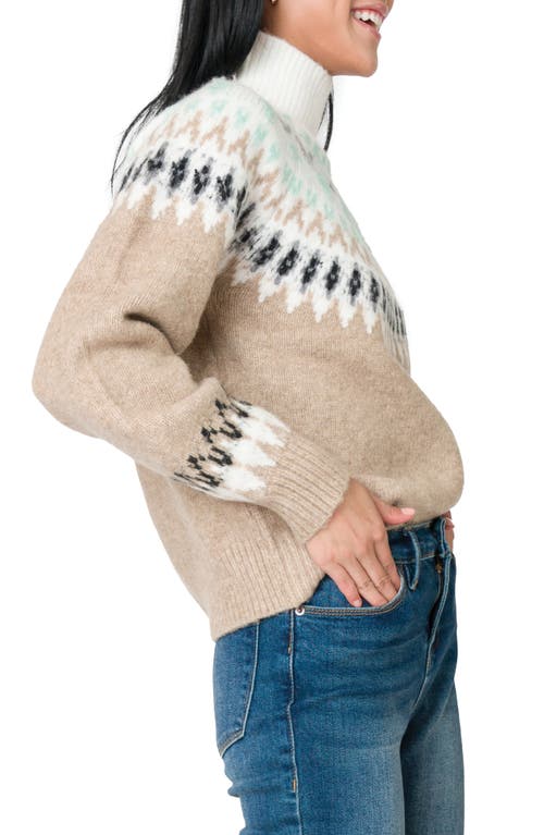 Gibsonlook Fair Isle Mock Neck Sweater In Brown