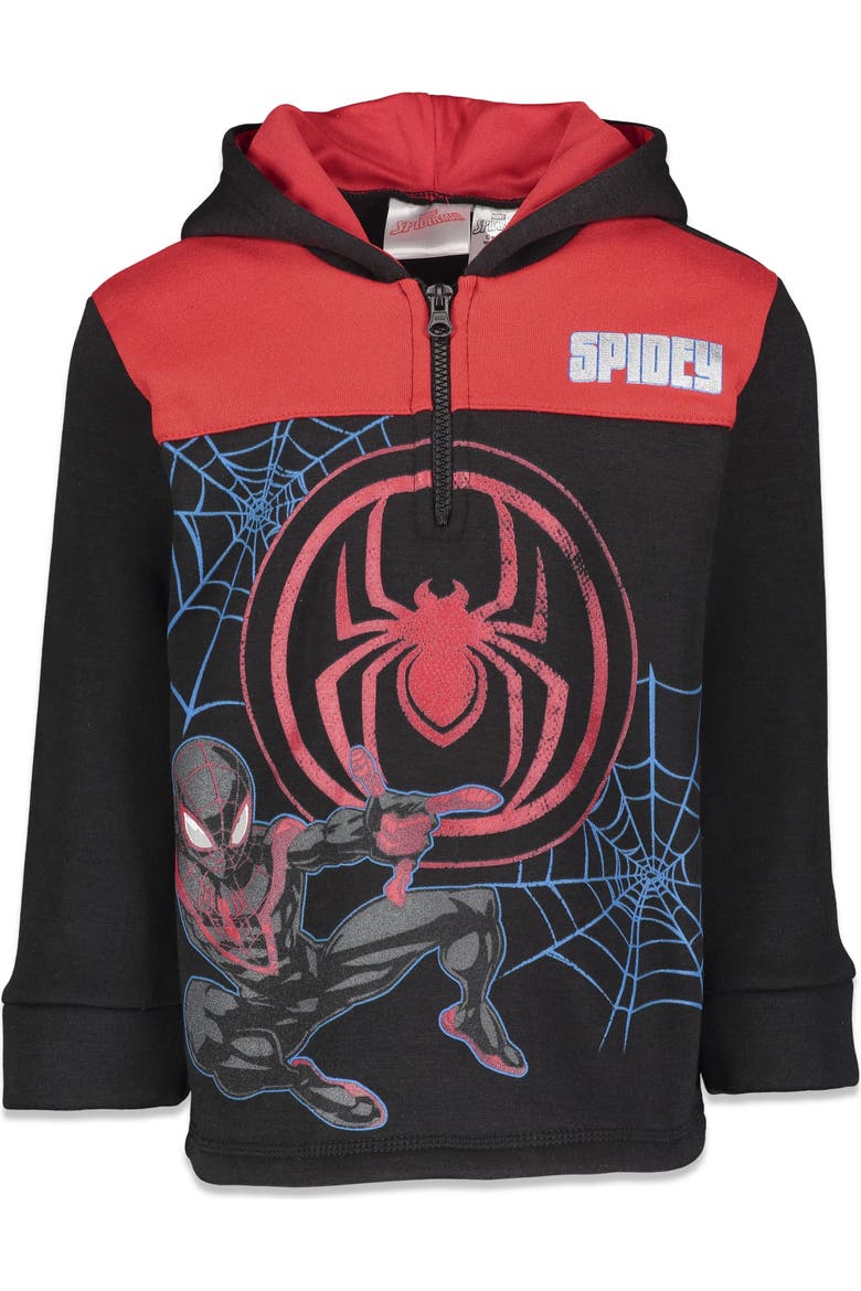 Spider-man Fleece Quarter-zip Hoodie, Main, color, Miles Morales Black
