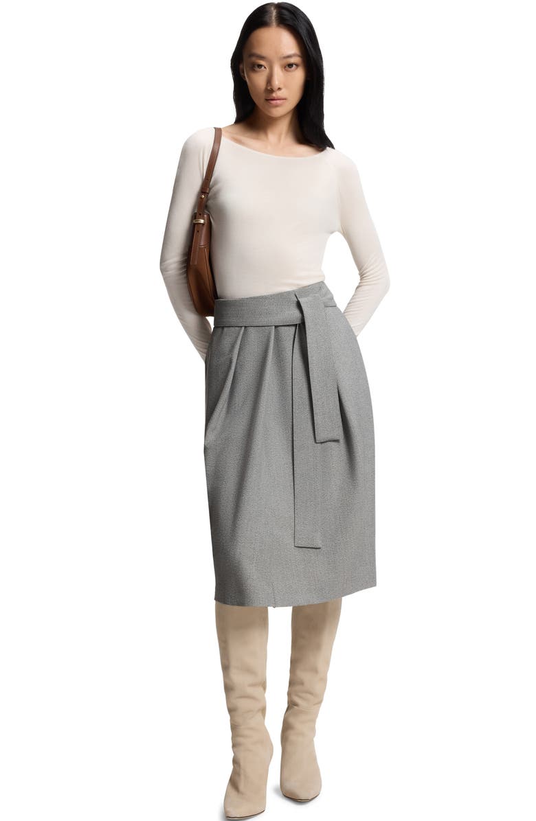 BOSS Vakava Tie Waist Skirt, Alternate, color, Silver Grey Sharkskin