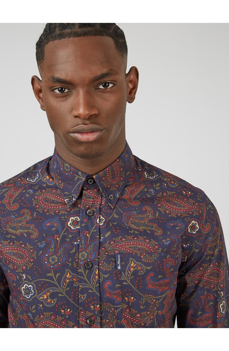 Ben Sherman Paisley Cotton Button-Down Shirt, Alternate, color, 