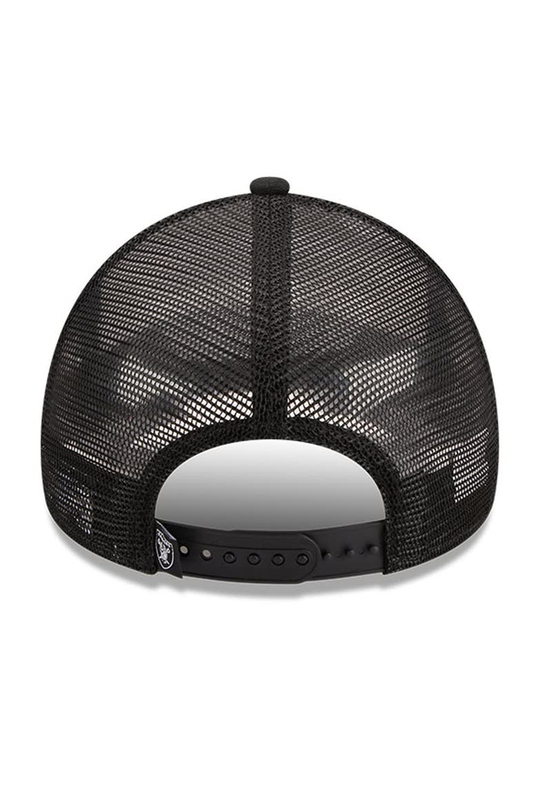 Men's New Era White/Black Las Vegas Raiders Stacked A-Frame Trucker 9FORTY Adjustable Hat, Alternate, color, White