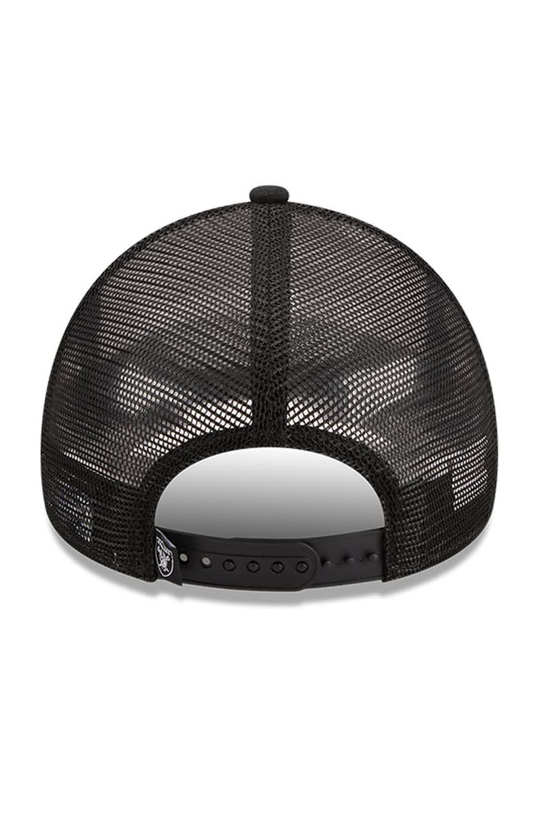 New Era Men's New Era White/Black Las Vegas Raiders Stacked A-Frame Trucker 9FORTY Adjustable Hat, Alternate, color, White