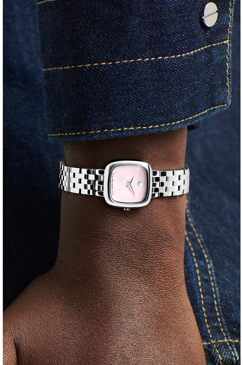 Museum Classic Cushion Case Bracelet Watch, 20mm x 22mm, Alternate, color, PINK/ SILVER
