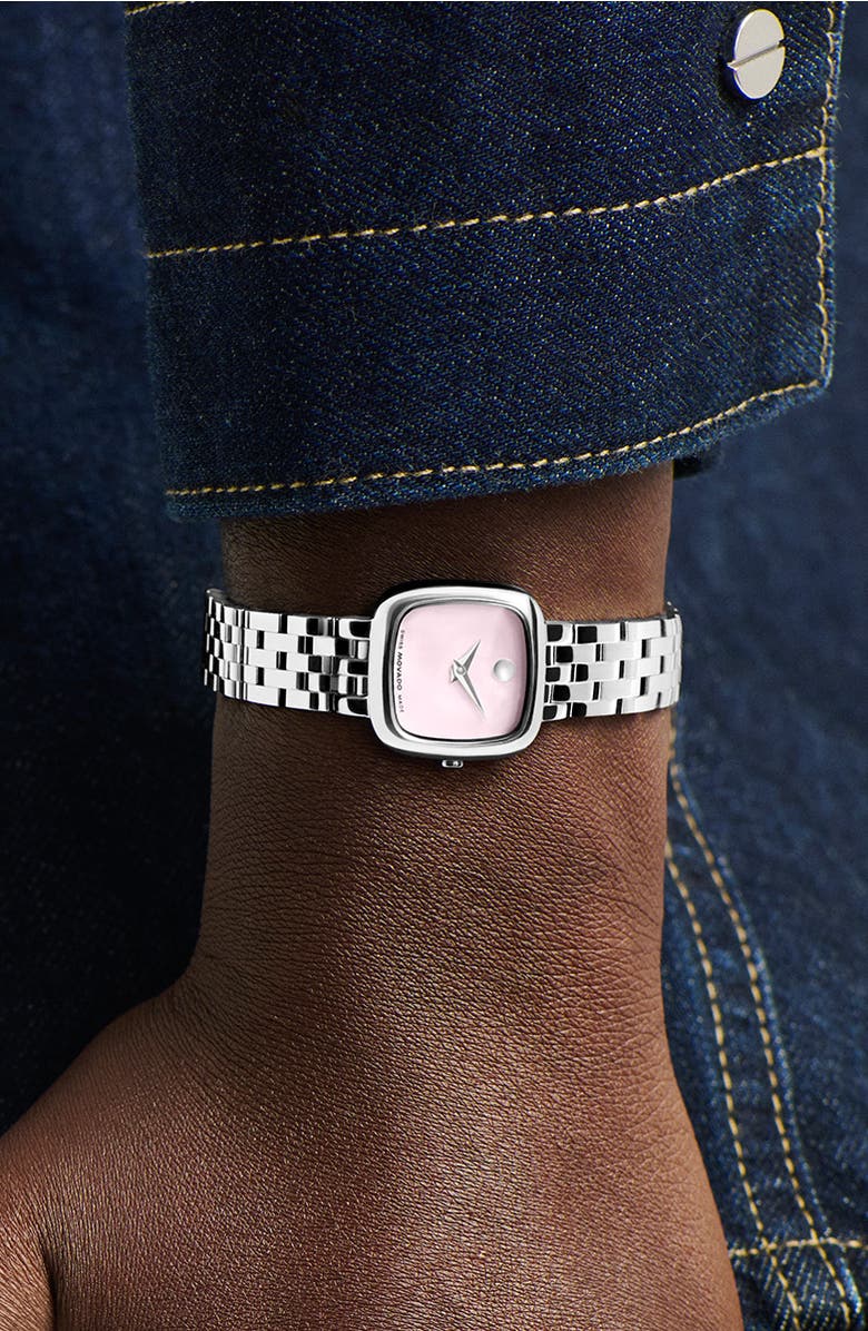 Movado Museum Classic Cushion Case Bracelet Watch, 20mm x 22mm, Alternate, color, Pink/ Silver