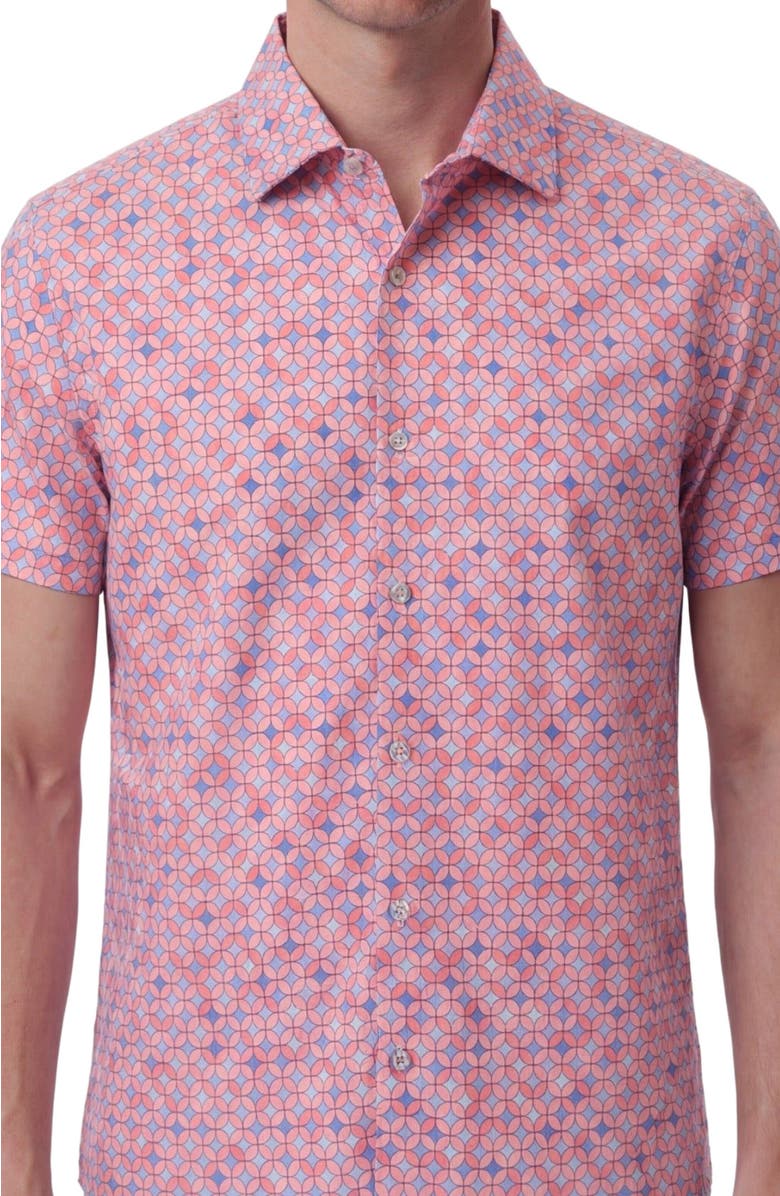 Lords of Harlech Retro Star Mens Printed Button Up Shirt, Alternate, color, Retro Star Coral