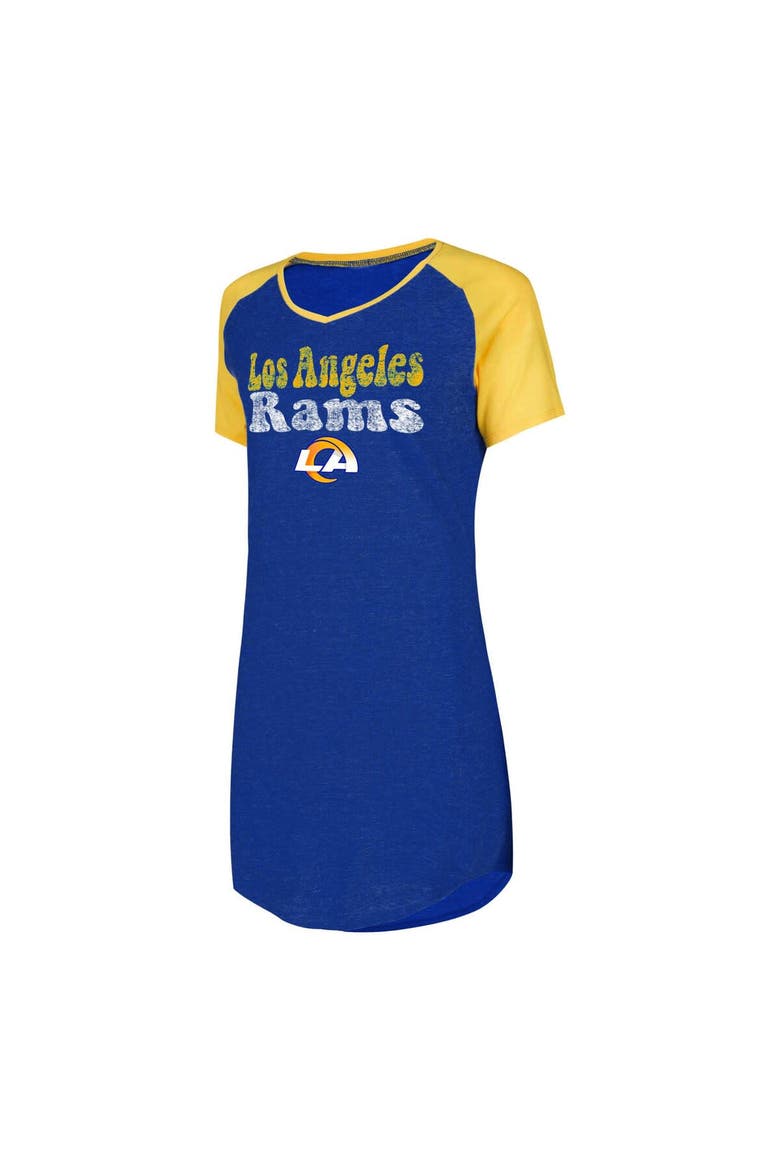 Women's Concepts Sport Royal/Gold Los Angeles Rams Raglan V-Neck Nightshirt, Alternate, color, Royal