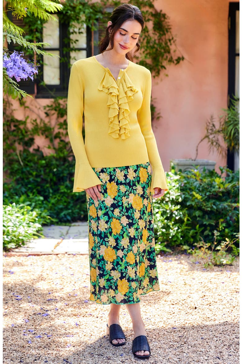 Floral Print Bias Cut Midi Skirt, Alternate, color, YELLOW FLORAL
