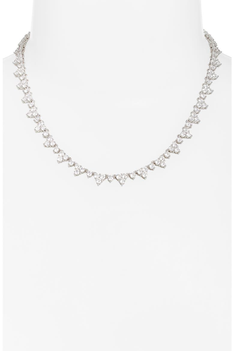 Cubic Zirconia Cluster Tennis Necklace, Alternate, color, SILVER