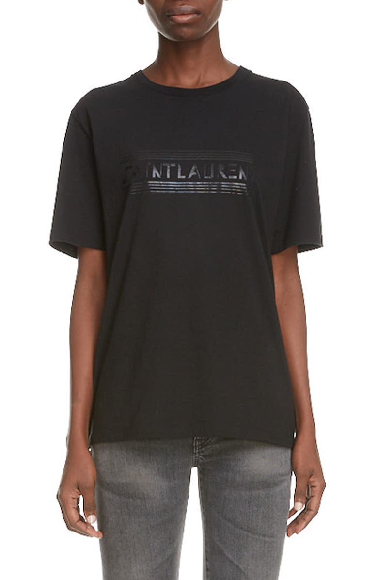 Saint Laurent Tonal Logo Graphic Tee, Main, color, Noir/ Noir Brillant