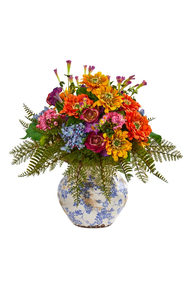 15-in Mixed Floral Artificial Arrangement in Floral Vase, Main, color, Mixed