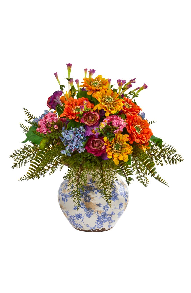 NEARLY NATURAL 15-in Mixed Floral Artificial Arrangement in Floral Vase, Main, color, Mixed
