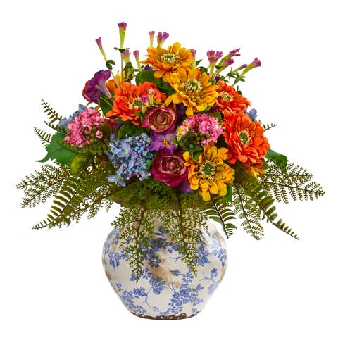 15-in Mixed Floral Artificial Arrangement in Floral Vase