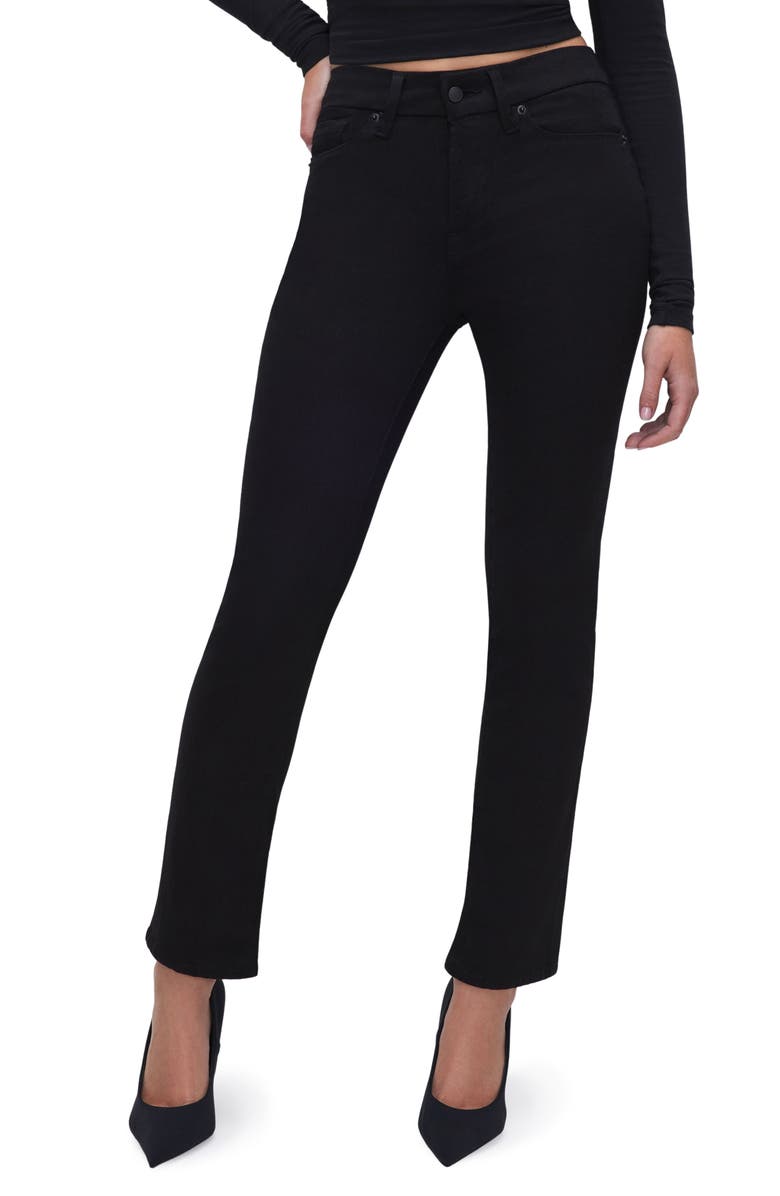 Good American Good Legs Never Fade Ankle Straight Leg Jeans, Main, color, Black001