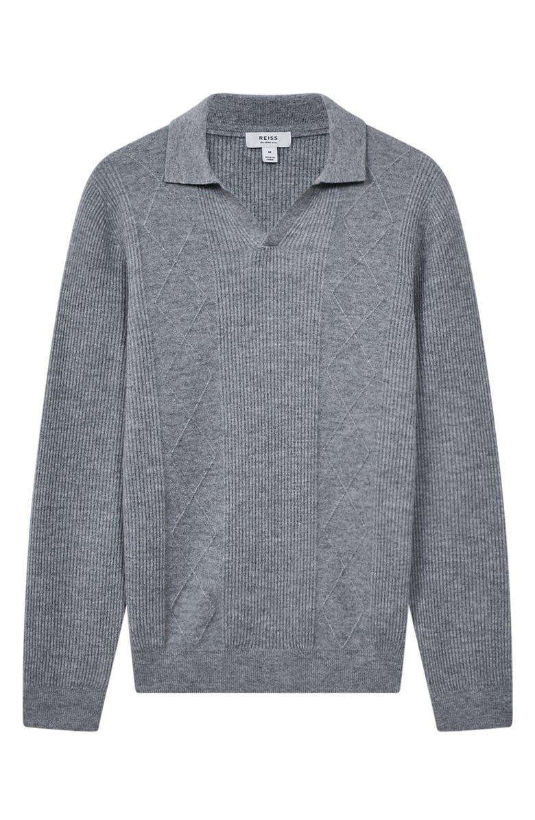 Reiss Malik Textured Wool Polo Sweater, Alternate, color, Soft Grey Melange