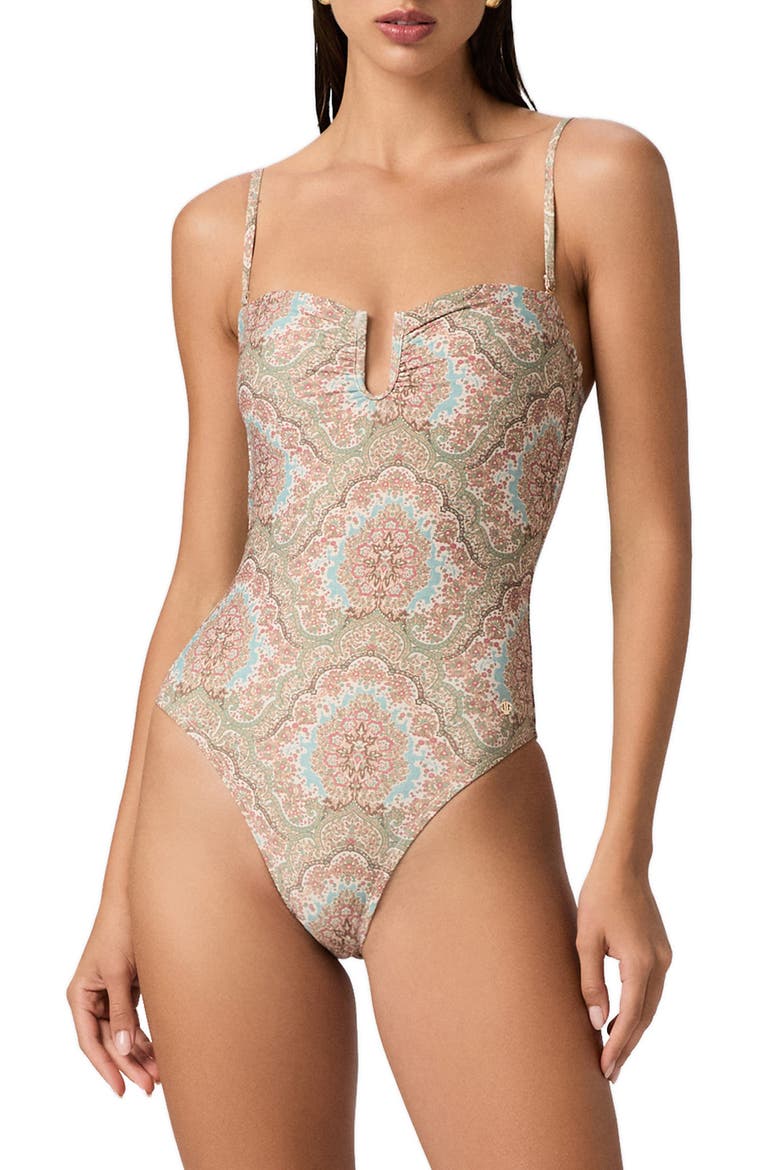 Gianna U-Ring One-Piece Swimsuit, Main, color, BEIGE/ SURF MULTI