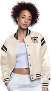 STARTER Women's Starter Cream Oakland Raiders Gridiron Classics Full Count Full-Snap Satin Jacket