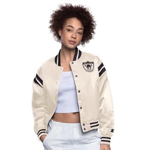 Starter Cream Oakland Raiders Gridiron Classics Full Count Full-snap Satin Jacket In White