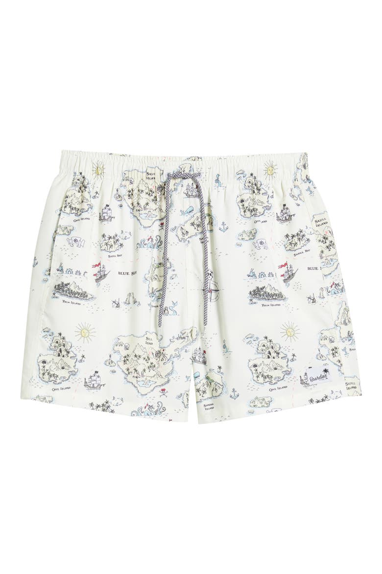 Treasure Map Mid Length Swim Trunks, Alternate, color, CREAM