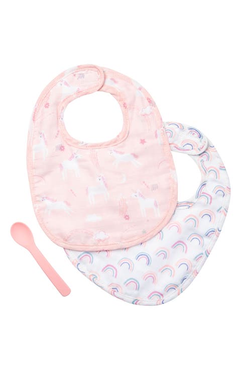 2-Pack Cotton Muslin Bibs & Silicone Spoon Set