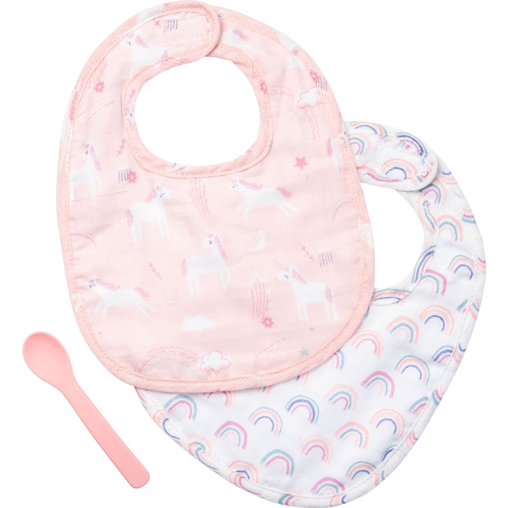 Stephen Joseph 2-pack Cotton Muslin Bibs & Silicone Spoon Set In Pink
