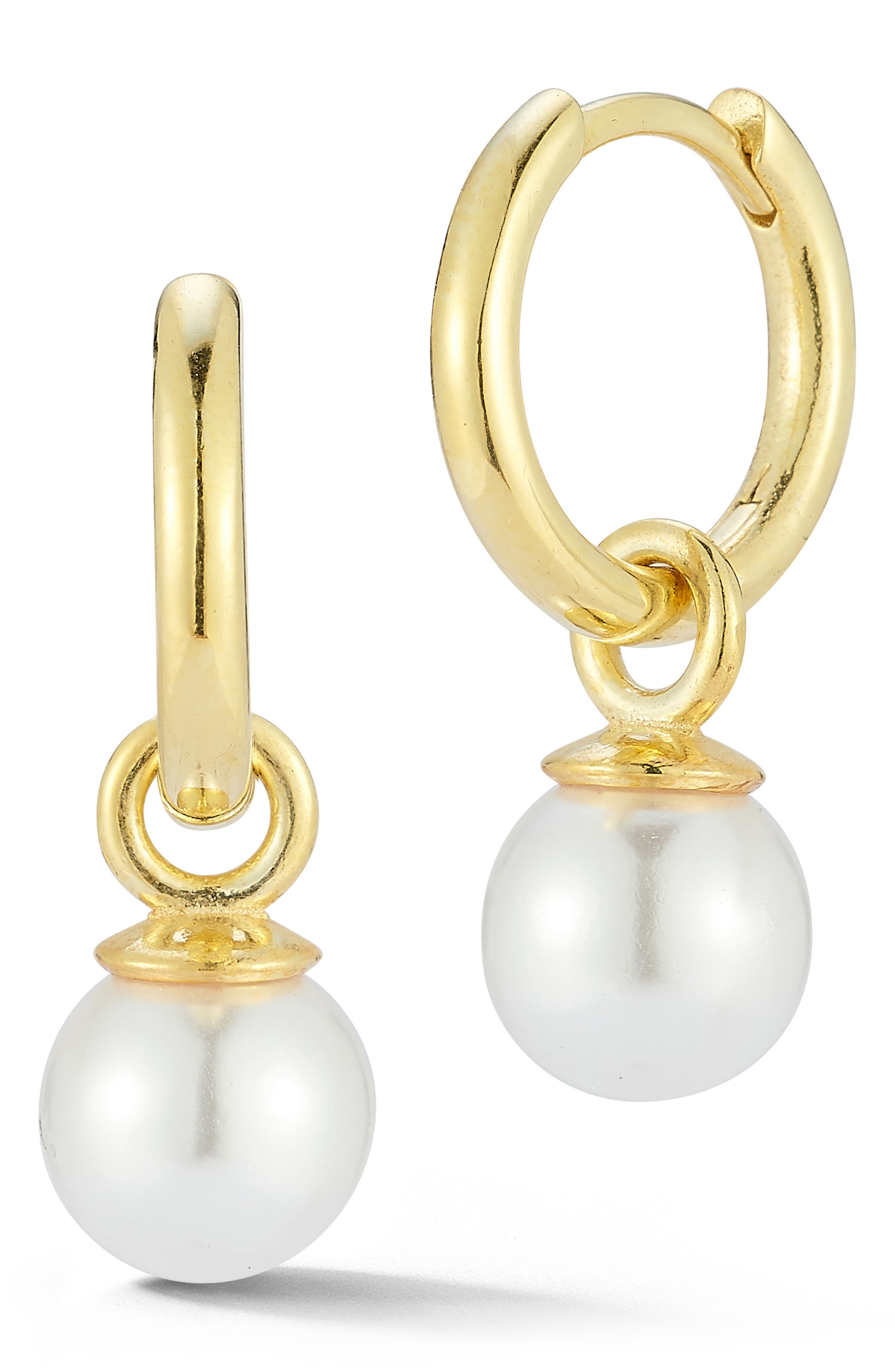 14k Gold Plated Cultured Pearl Huggie Hoop Earrings