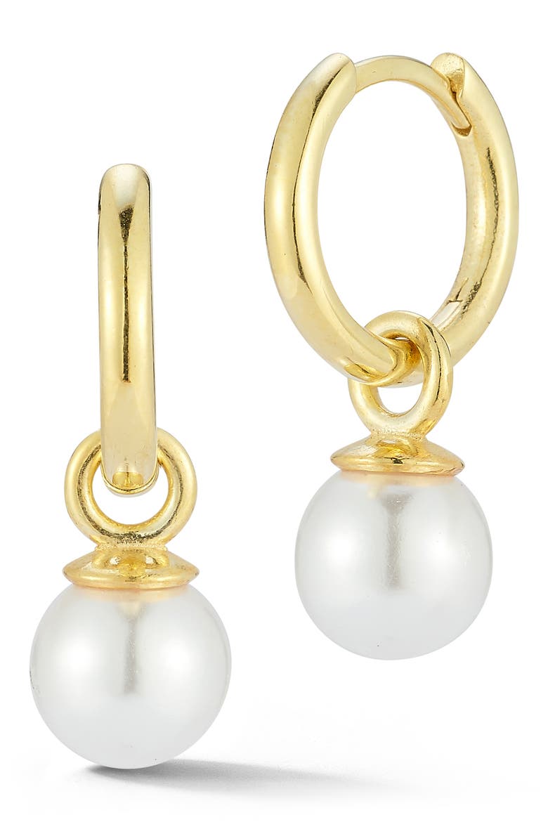 14k Gold Plated Cultured Pearl Huggie Hoop Earrings, Main, color, GOLD
