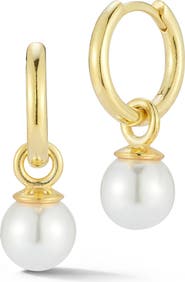 SPHERA MILANO 14k Gold Plated Cultured Pearl Huggie Hoop Earrings
