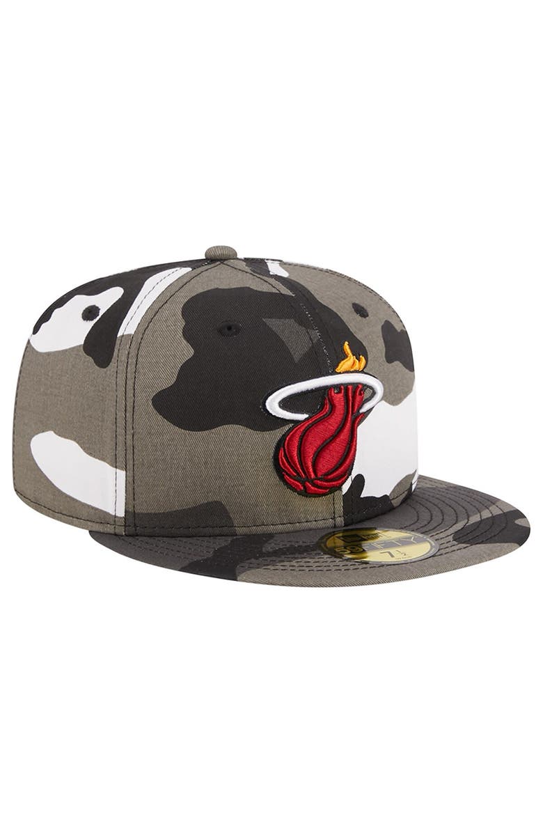 New Era Men's New Era Miami Heat Snow Camo 59FIFTY Fitted Hat, Alternate, color, 