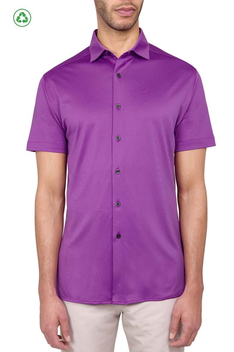 Solid Performance Button-Down Shirt, Main, color, PURPLE