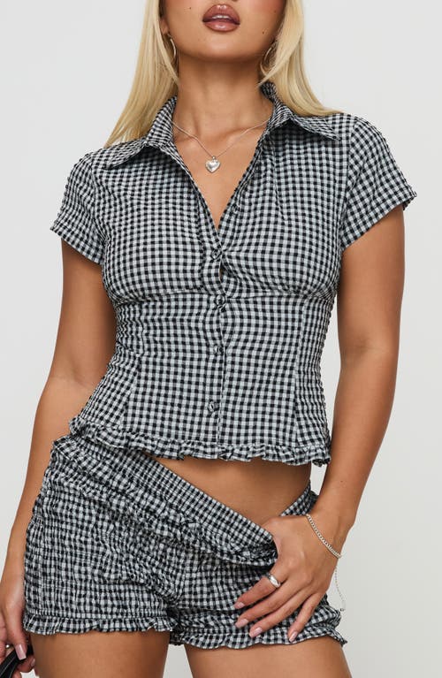 PRINCESS POLLY PRINCESS POLLY COVEY CHECK SMOCKED PUFF SLEEVE CROP SHIRT