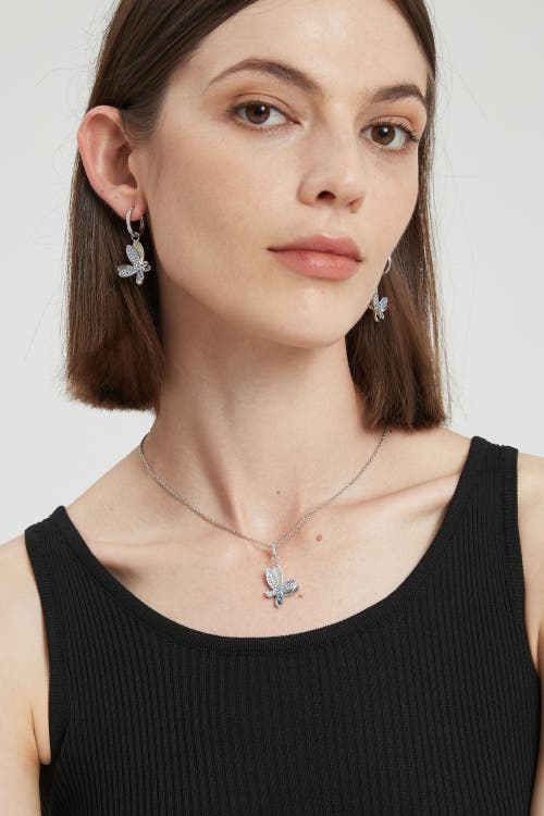 Classicharms Silver Gradient Blue Pavé Diamond Butterfly Pendant Necklace In Silver