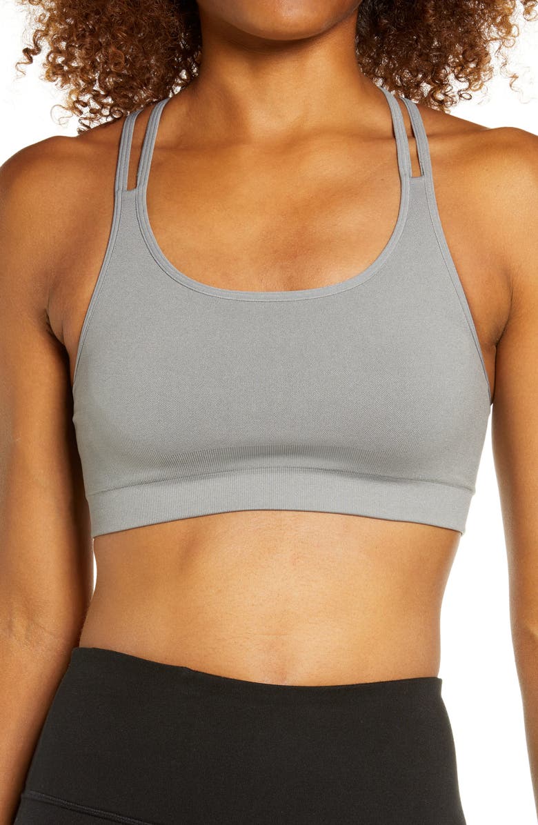Zella Seamless Strappy Sports Bra, Main, color, Grey December