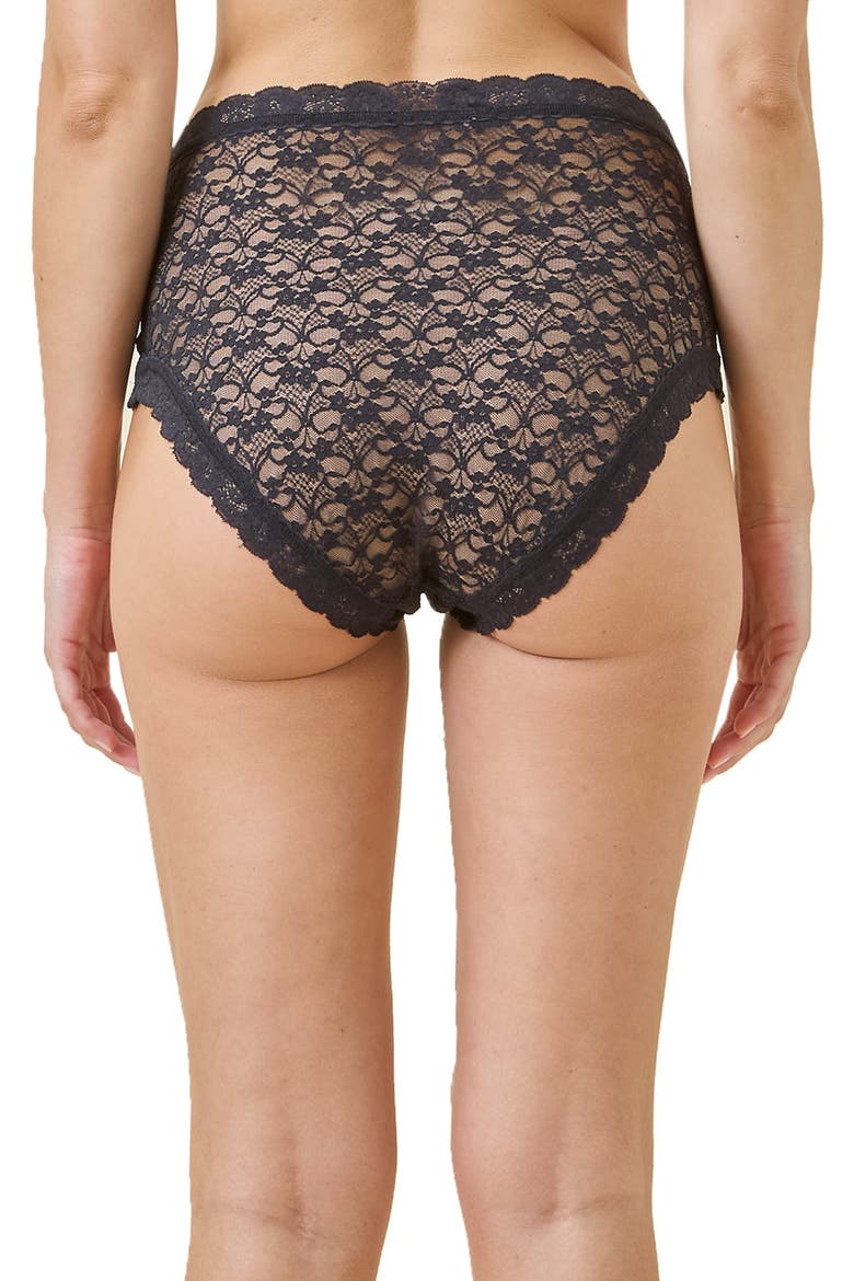 Lace High Waist Briefs, Alternate, color, BLACK